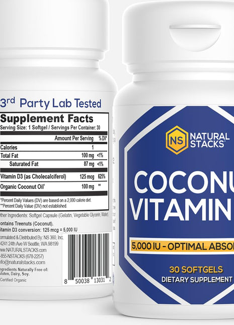 Natural Stacks Vitamin D3 5000 IU Softgels Immune Support - 30 capsules