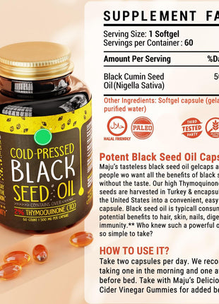 Black Seed Oil 500mg | 60 Softgels | 2% Thymoquinone