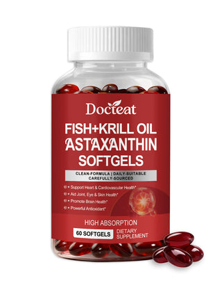 Krill Oil & Fish Oil Softgels 60 Caps – Omega 3 DHA EPA - Heart, Brain & Joint Support