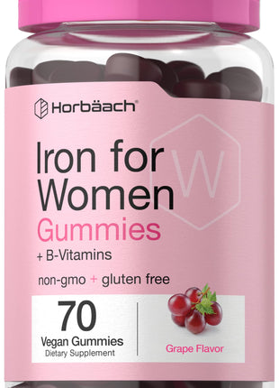 Horbäach Iron Gummies for Women | Supplement with B Vitamins | 70 Count | Grape Flavor | Vegan Non-GMO & Gluten Free
