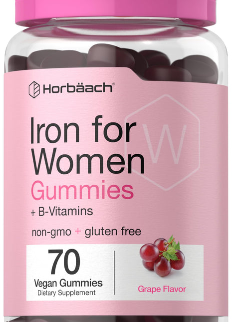 Horbäach Iron Gummies for Women | B Vitamins | Vegan Grape Flavor