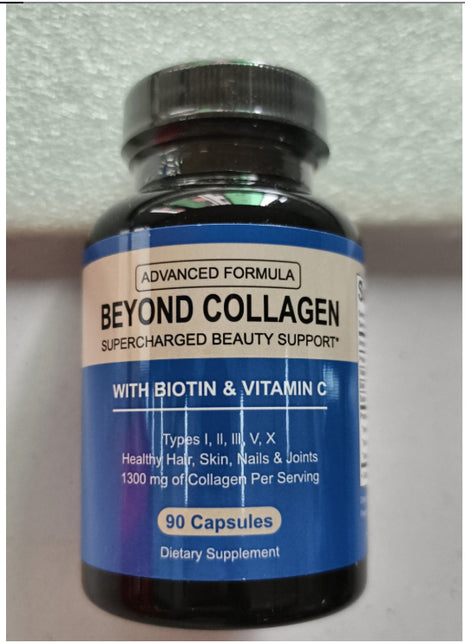 Beyond Collagen Capsules 1300mg | Types I, II, III, V & X with Biotin & Vitamin C | 90 Capsules