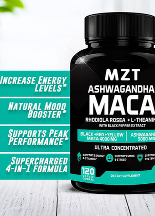 Ashwagandha Maca + Rhodiola Rosea Complex| Mood Booster - 120 Caps