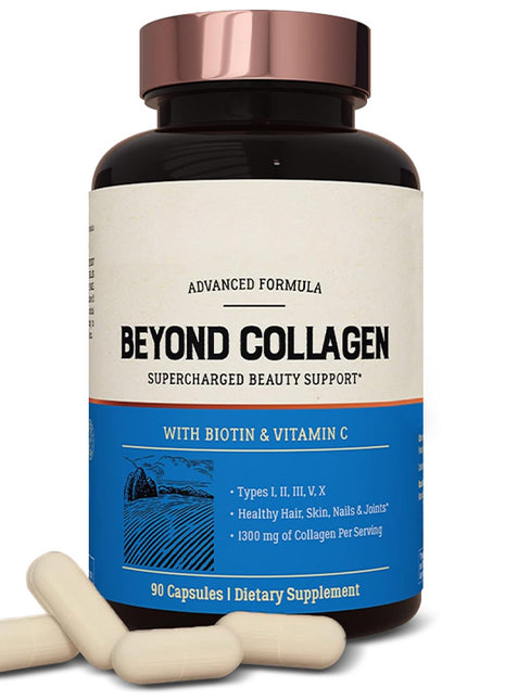 Beyond Collagen Capsules 1300mg|Types I, II, III, V, X + Biotin & Vit C
- 90 caps
