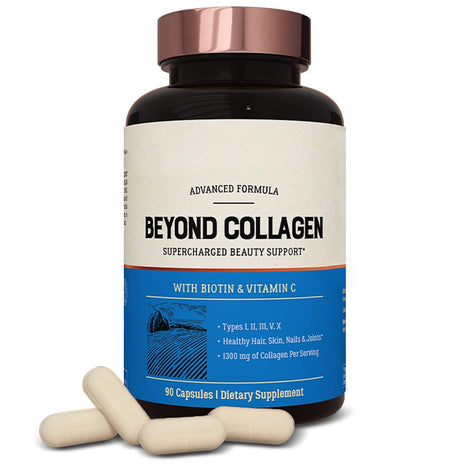 Beyond Collagen Capsules 1300mg | Types I, II, III, V & X with Biotin & Vitamin C | 90 Capsules