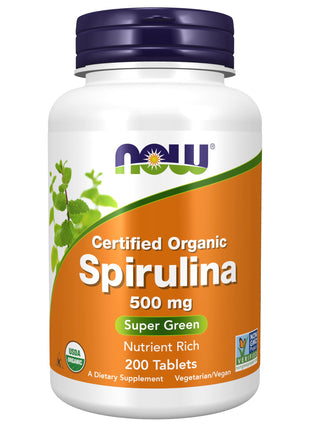 NOW Foods Supplements Organic Spirulina 500 mg with Vitamins Minerals and GLA (Gamma-Linolenic Acid) 200 Tablets