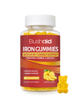 BushAid Iron Gummies – 60 Chewables | Iron, Vitamin C & B12