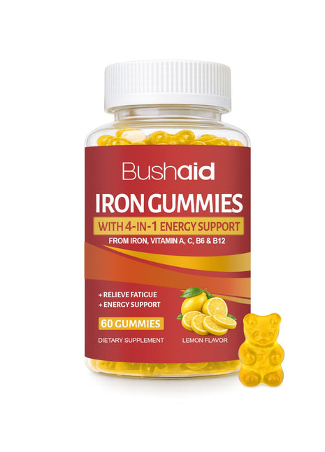 BushAid Iron Gummies – 60 Chewables | Iron, Vitamin C & B12