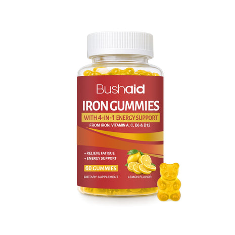 BushAid Iron Gummies – 60 Chewables | Iron, Vitamin C & B12