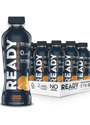 Ready Sports Drink Electrolyte Blend with B Vitamins and No Added Sugar Orange Passion 16.9 Fluid Ounces