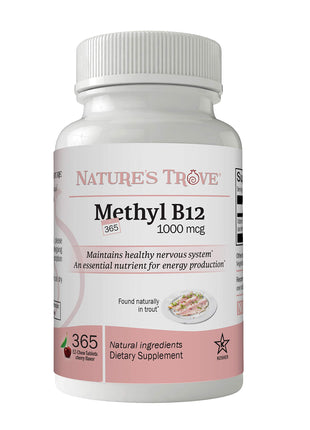 Natures Trove Vitamin B12 Methylcobalamin 1000 mcg 365 Count B12 Chewable Vitamins Cherry Flavor