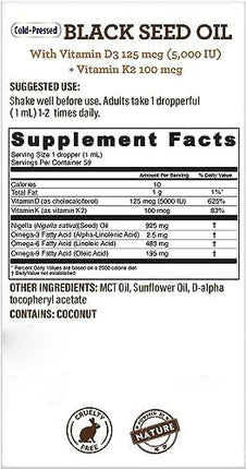 Black Seed Oil Drops-60ml |Omega 3, 6,9 + Vit D3 -K2