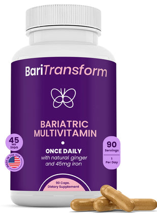 BariTransform Bariatric Multivitamin with Iron Capsule – 90 Ct – Bariatric Vitamins Multivitamin with Organic Ginger Root for Digestion Support – Once-A-Day Vitamins