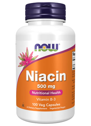 NOW Foods Supplements Niacin (Vitamin B-3) 500 mg Essential B-Group Vitamin* Nutritional Health 100 Capsules