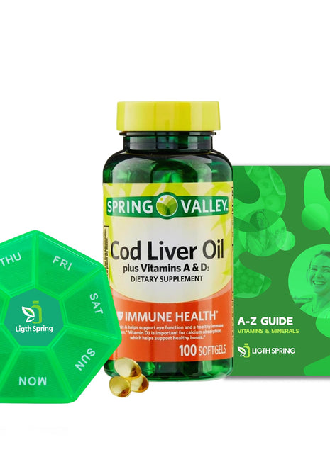 Spring Valley Cod Liver Oil + Vitamins A & D3 100 Softgels