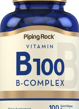Piping Rock Vitamin B-100 Complex | 100 Capsules | Vitamins B12 B1 B2 B6 | Non-GMO Gluten Free Supplement