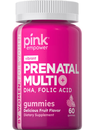 PINK Prenatal Vitamins | 60 Gummies with DHA and Folic Acid | Non-GMO & Gluten Free Multivitamin | Fruit Flavor