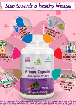 Ayushya Arjuna Capsules (Arjun Tree) Heart Wellness Support - Vegan, Gluten Free, Non-GMO, 60 Capsules