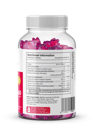 Collagen with Astaxanthin & Zinc | Sugar-Free, Halal, Skin Support, UK - 60 Gummies