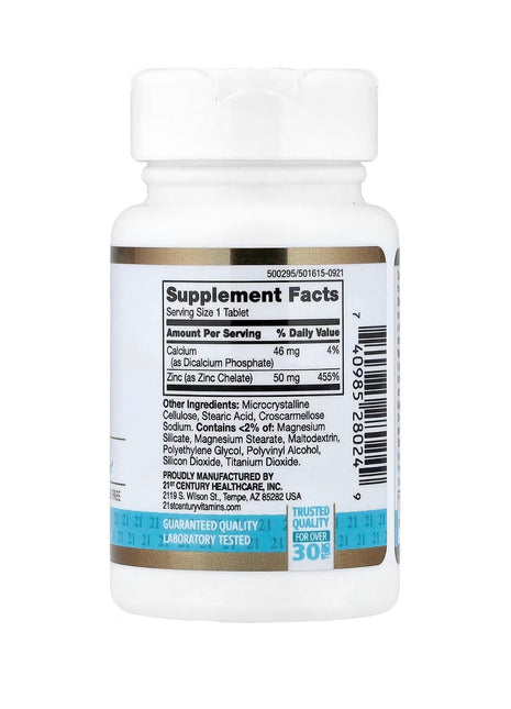 21 century chelated Zinc - 50mg - Gluten-free 60 caps