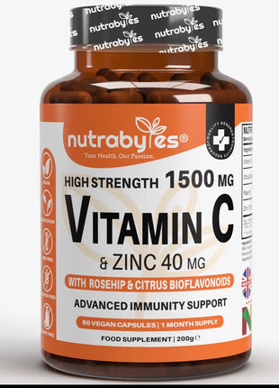 Nutribytes Vitamin C 1500mg + Zinc 40g High Concentration - 60 vcaps