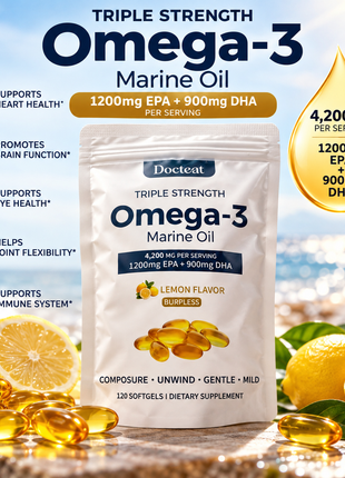 Omega 3 Marine Oil | 1200mg EPA & 900mg DHA | 120 Softgels