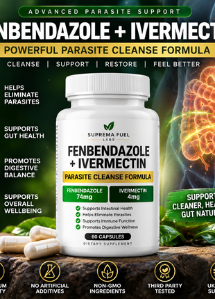 Parasite Cleaner Fenbendazole 74mg+ Ivermectin 4mg Formula | 60 Clean Capsules