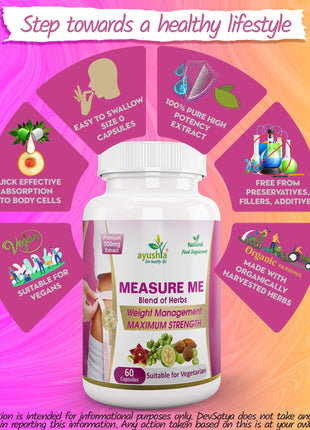 Ayushya Measure Me Capsules (Metabolism Blend) Active Lifestyle & Healthy Weight Support - Vegan, Gluten Free, Non-GMO, 60 Capsules-2