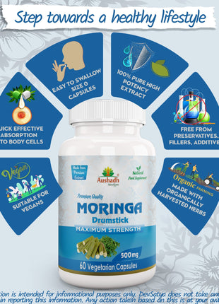 Moringa Oleifera(Drumstick Tree) |Vegan, Gluten Free, Non-GMO, 60 Capsules