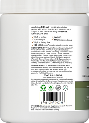 Soy Fibre Multi | Chocolate Flavour Protein Powder with Vitamins & Minerals | 300 g