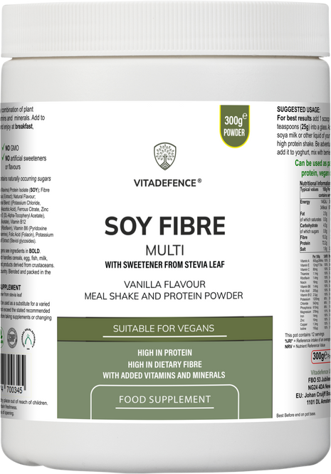 Soy Fibre Multi | Vanilla Flavour Protein Powder with Vitamins & Minerals – 300 g