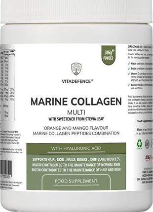 Marine Collagen Multi | Orange & Mango Flavour Powder with Hyaluronic Acid, MSM, Vitamins & Minerals – 315 g