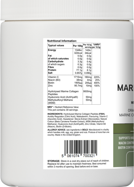 Marine Collagen Multi | Orange & Mango Flavour Powder with Hyaluronic Acid, MSM, Vitamins & Minerals – 315 g