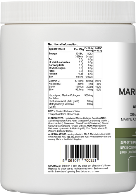 Marine Collagen Multi | Orange & Mango Flavour Powder with Hyaluronic Acid, MSM, Vitamins & Minerals – 315 g