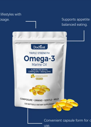 Omega 3 Marine Oil | 1200mg EPA & 900mg DHA | 120 Softgels