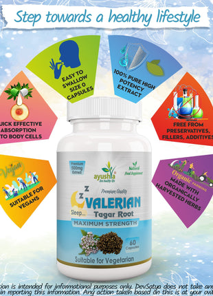 Ayushya Valerian Sleep Support |Vegan, Gluten Free, Non-GMO - 60 Capsules