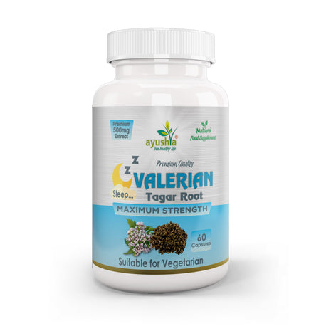 Ayushya Valerian Sleep Support |Vegan, Gluten Free, Non-GMO - 60 Capsules