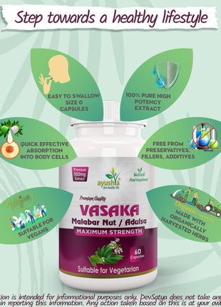 Ayushya Vasaka (Malabar Nut, Adulsa) Respiratory Support - 60 Capsules