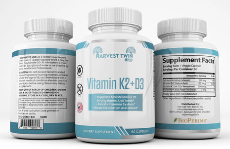 Harvest Twin Vitamin| 60 Capsules|  D3 & K2 Supplement
