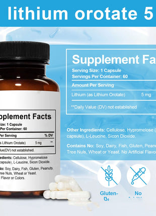 Lithium Orotate 5mg - 60 caps| Mood, brain & Nervous System Support