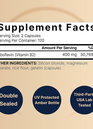 Vitamin B2 Riboflavin 400mg – 60 Caps