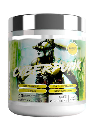 CYBERPUNK Gaming Powder Supplement | Energy & Focus Nootropic Drink | Adaptogen Formula + Vitamins & Minerals | Natural Ingredients | 40 Servings (Lemon)