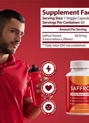 Saffron 88.5mg 60 Capsules| Mood & Stress Support | Vitamin Supplement