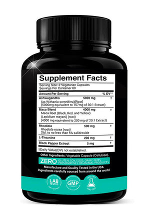 Ashwagandha Maca + Rhodiola Rosea Complex| Mood Booster - 120 Caps