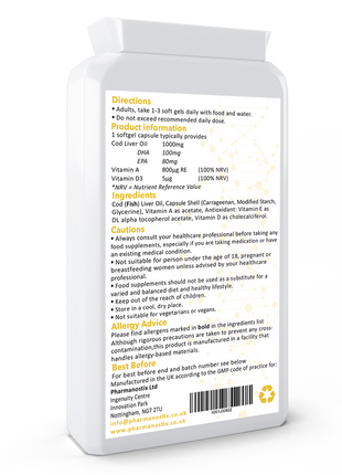 Cod Liver Oil Supplement (1000mg) - 90 Soft Gel Capsules