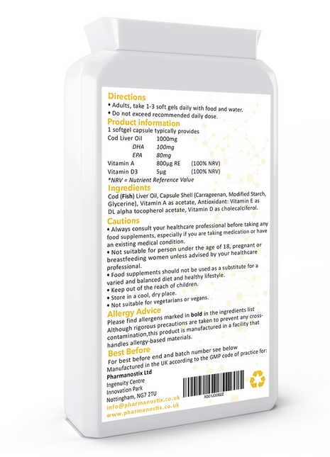 Cod Liver Oil Supplement (1000mg) - 90 Soft Gel Capsules