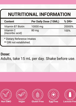 Biotin Liquid 500 mL - High Strength 10000mcg With Vit C