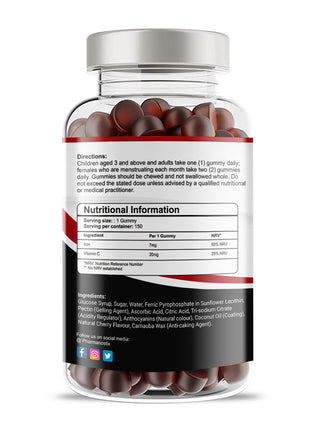 Iron & Vitamin C Vegan Gummies - 150 Natural Cherry Flavour