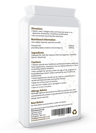 Flaxseed Oil Supplement 2000mg 90 Vegan Capsules