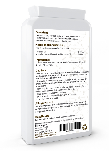 Flaxseed Oil Supplement 2000mg 90 Vegan Capsules